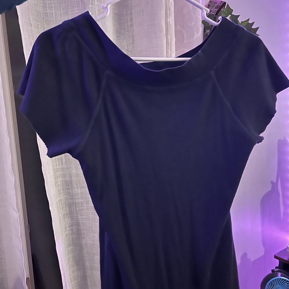Women's Navy Blue Short Sleeve Ribbed Top